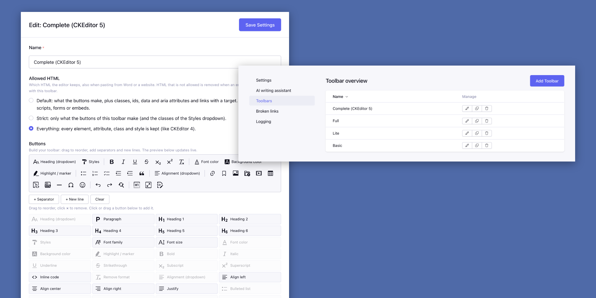 Custom toolbars